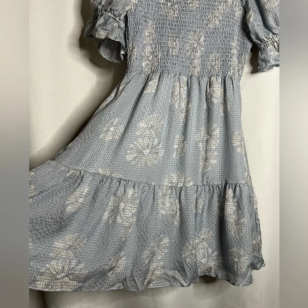 Madewell Silk Lucie Smocked Mini Dress in Moody Blooms Blue White Medium